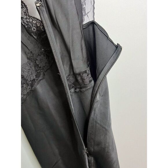 Abercrombie and Fitch Black Satin Lace Slip Midi Dress Size Medium - Picture 9 of 9